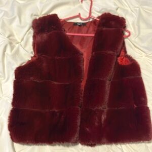 Burgundy fuzzy vest
